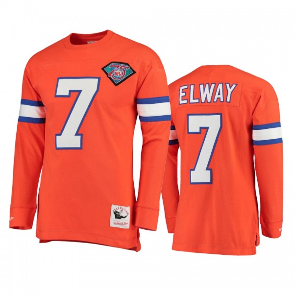 Denver Broncos John Elway Orange Throwback Long Sl...