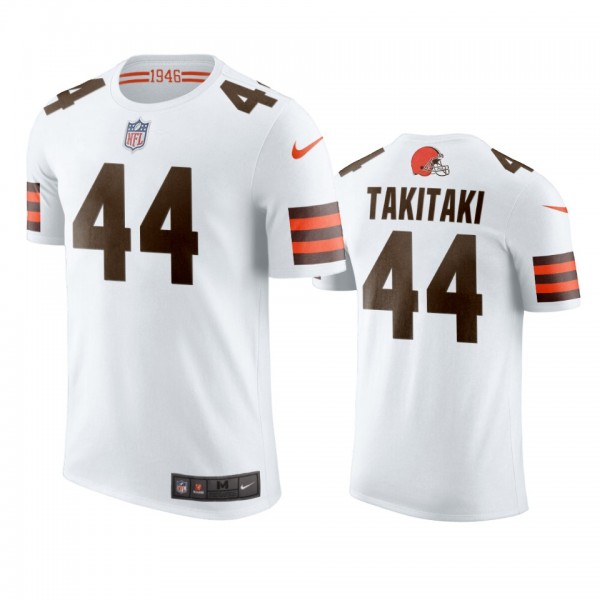 Men's Cleveland Browns Sione Takitaki White Name & Number T-Shirt