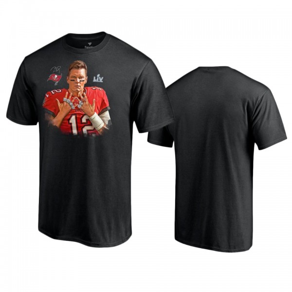 Men's Tampa Bay Buccaneers Tom Brady Black Super Bowl LV Champions 7 Rings T-Shirt