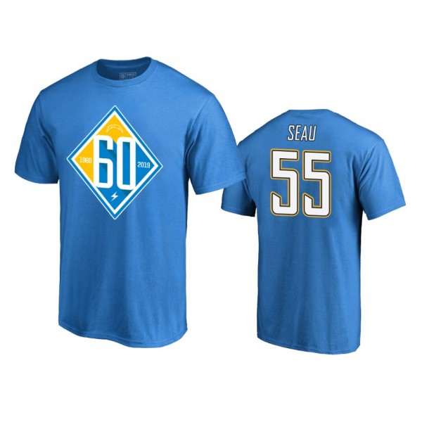 Los Angeles Chargers Junior Seau Light Blue 60th Anniversary T-Shirt