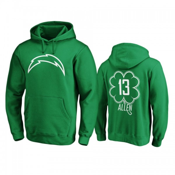 Men's Los Angeles Chargers Keenan Allen Green St. Patrick's Day White Logo Pullover Hoodie