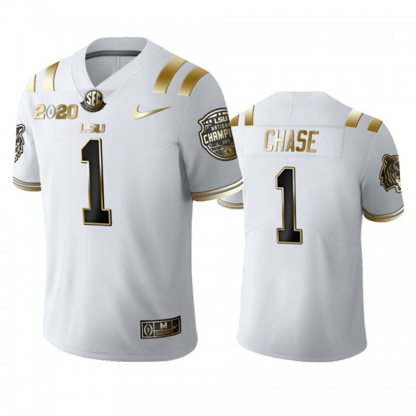 LSU Tigers Ja'Marr Chase White 2020 National Champions Golden Edition Jersey
