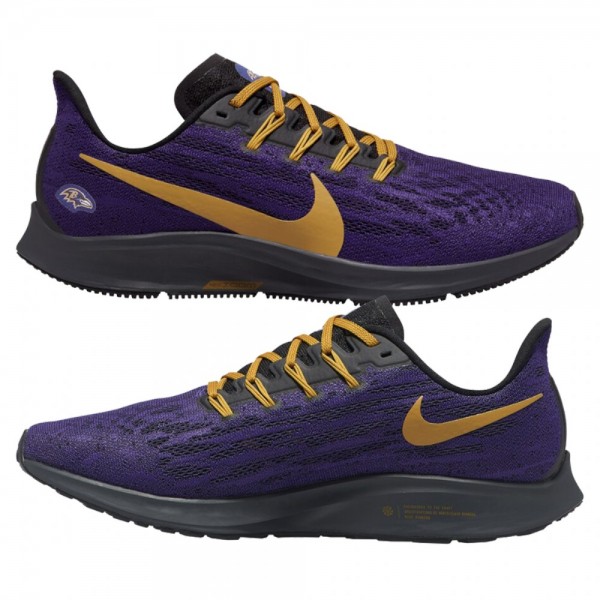 Men's Nike Air Zoom Pegasus 36 Baltimore Ravens Purple Gold Running Shoes