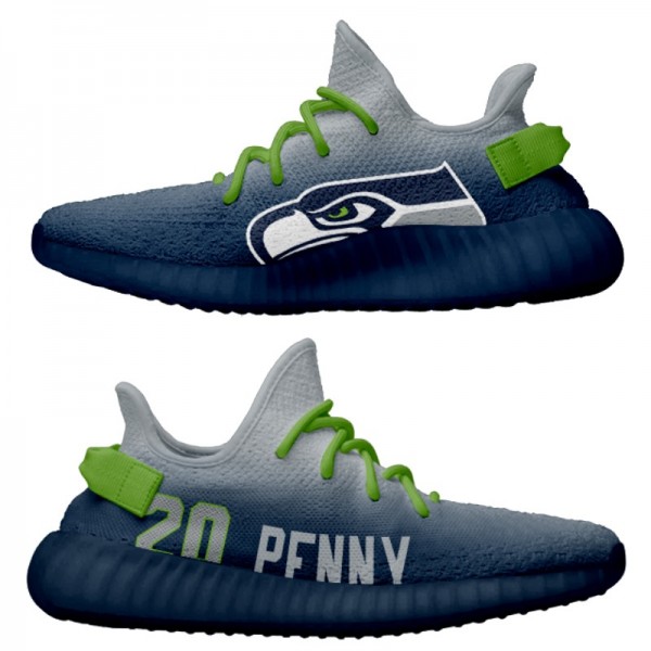 Men's Yeezy Boost 350 Seattle Seahawks Rashaad Penny Navy Lightweight Shoes