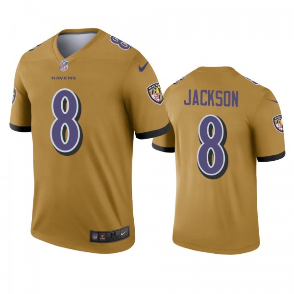 Baltimore Ravens Lamar Jackson Gold Inverted Legen...