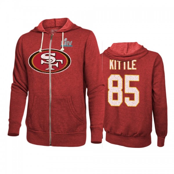 San Francisco 49ers George Kittle Scarlet Super Bowl LIV Name & Number Full-Zip Hoodie