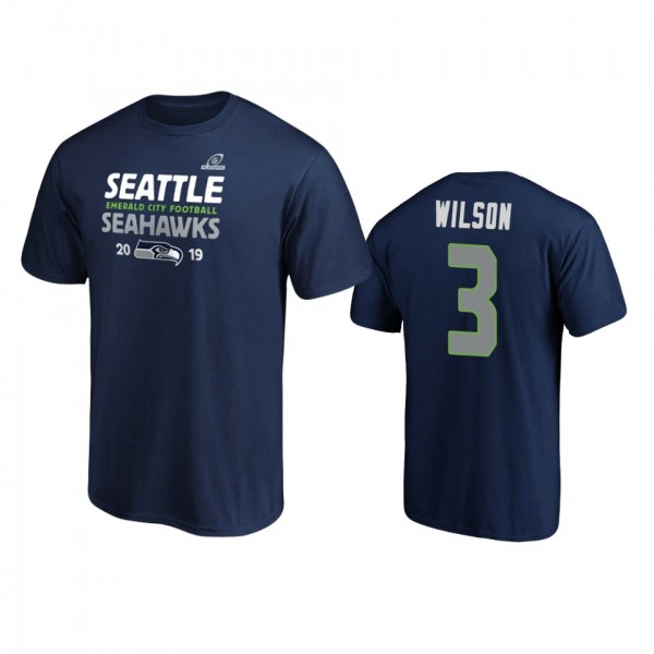 Seattle Seahawks Russell Wilson College Navy 2019 NFL Playoffs Hometown Checkdown T-Shirt