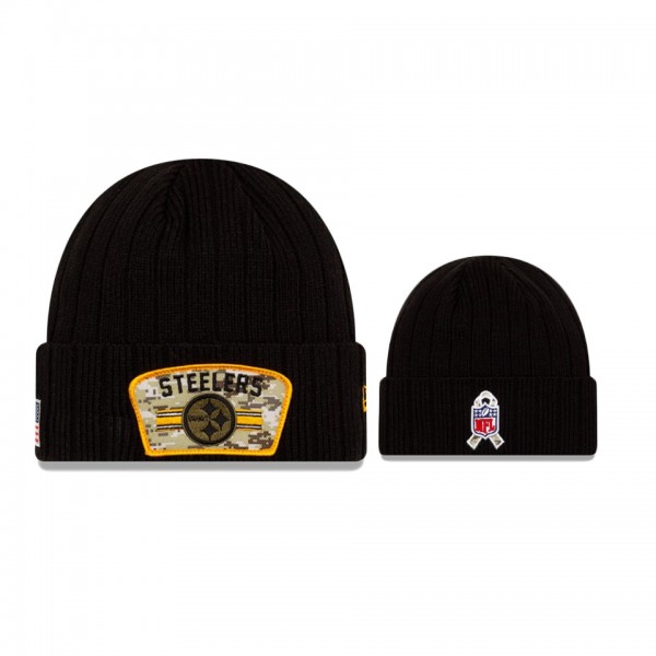 Men's Pittsburgh Steelers Black 2021 Salute To Service Cuffed Knit Hat