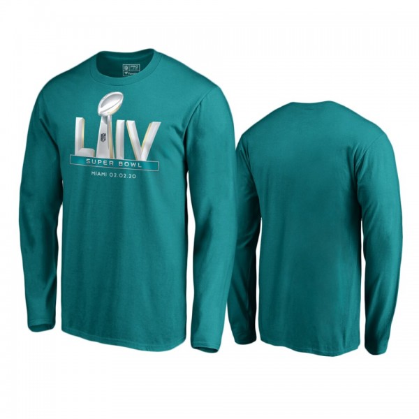 Men's Super Bowl LIV Aqua Miami Long Sleeve T-Shir...