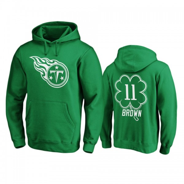 Men's Tennessee Titans A.J. Brown Green St. Patrick's Day White Logo Pullover Hoodie