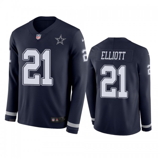 Dallas Cowboys Ezekiel Elliott Navy Therma Long Sleeve Jersey