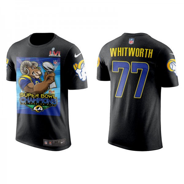 Men's Andrew Whitworth Los Angeles Rams Black Super Bowl LVI Champions Cartoon T-Shirt