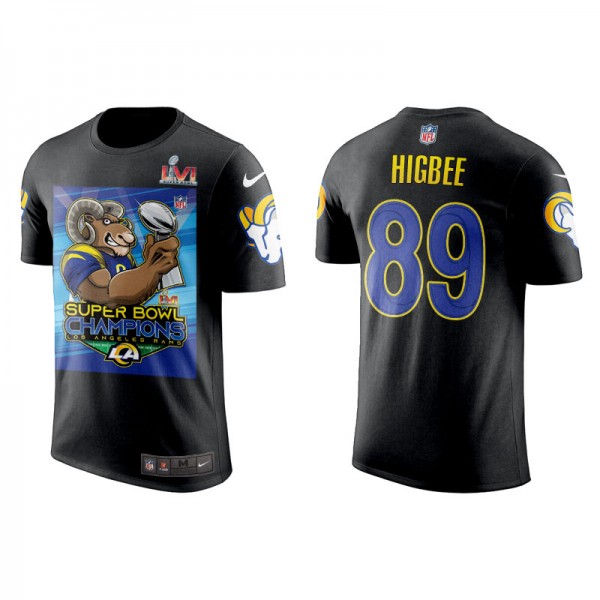 Men's Tyler Higbee Los Angeles Rams Black Super Bowl LVI Champions Cartoon T-Shirt