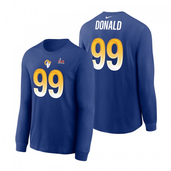 Men's Los Angeles Rams Aaron Donald Nike Royal Super Bowl LVI Bound Name & Number Long Sleeve T-Shirt