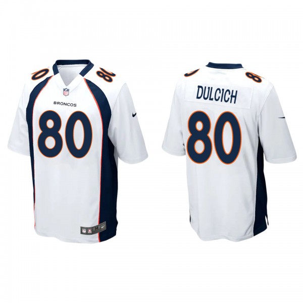 Men's Denver Broncos Greg Dulcich White Game Jerse...