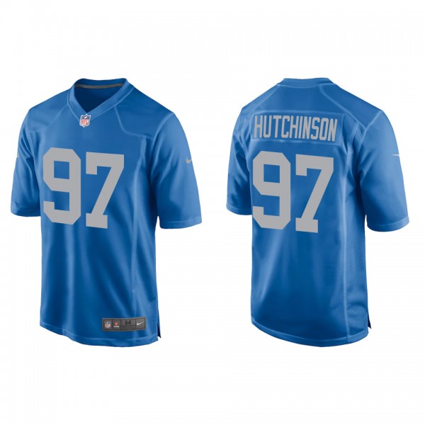 Men's Detroit Lions Aidan Hutchinson Blue 2022 NFL...