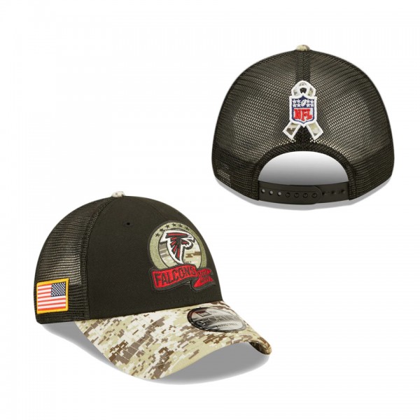 Men's Atlanta Falcons Black Camo 2022 Salute To Service 9FORTY Snapback Trucker Hat