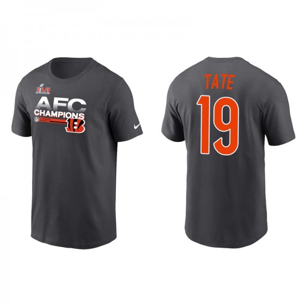 Men's Cincinnati Bengals Auden Tate Anthracite 2021 AFC Champions Locker Room Trophy T-Shirt