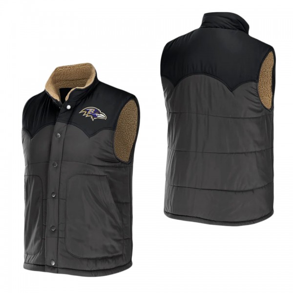 Men's Baltimore Ravens NFL x Darius Rucker Collection by Fanatics Charcoal Two-Tone Sherpa Button-Up Vest