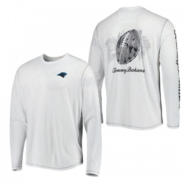 Men's Carolina Panthers Tommy Bahama White Laces Out Billboard Long Sleeve T-Shirt