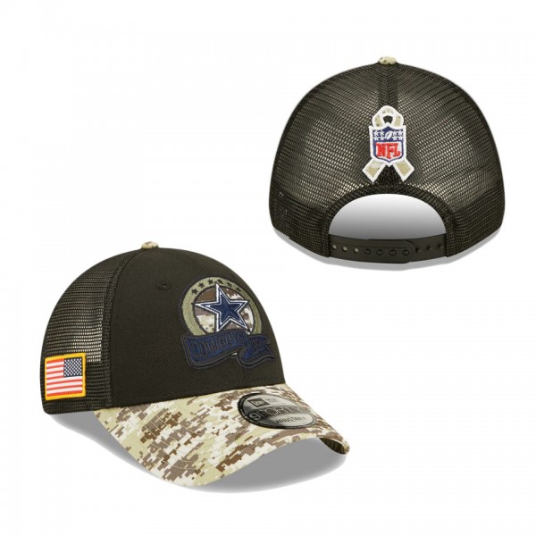 Men's Dallas Cowboys Black Camo 2022 Salute To Service 9FORTY Snapback Trucker Hat
