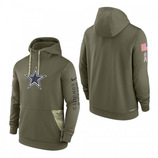 Men's Dallas Cowboys Olive 2022 Salute to Service Therma Performance Pullover Hoodie
