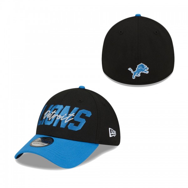 Men's Detroit Lions New Era Black Blue 2022 NFL Draft 39THIRTY Flex Hat