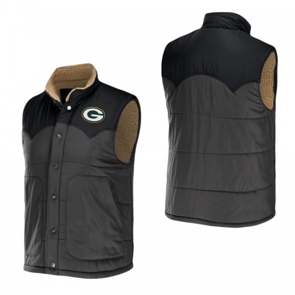 Men's Green Bay Packers NFL x Darius Rucker Collection by Fanatics Charcoal Two-Tone Sherpa Button-Up Vest