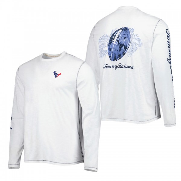 Men's Houston Texans Tommy Bahama White Laces Out Billboard Long Sleeve T-Shirt
