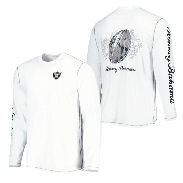 Men's Las Vegas Raiders Tommy Bahama White Laces Out Billboard Long Sleeve T-Shirt