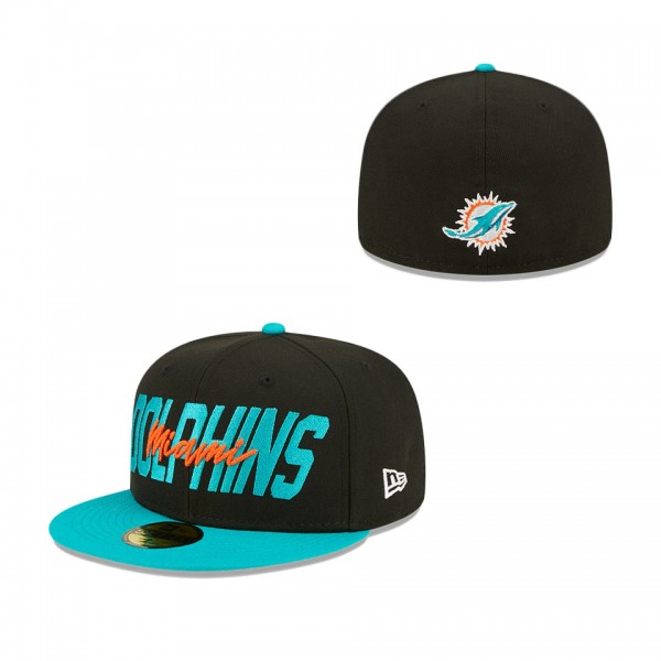 Men's Miami Dolphins New Era Black Aqua 2022 NFL Draft On Stage 59FIFTY Fitted Hat