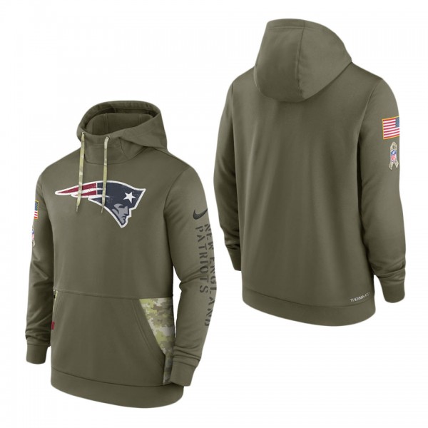 Men's New England Patriots Olive 2022 Salute to Service Therma Performance Pullover Hoodie