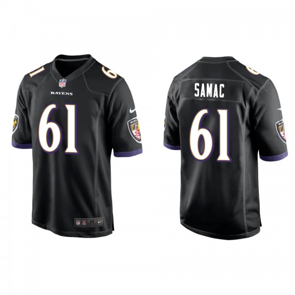 Men's Nick Samac Baltimore Ravens Black Game Jerse...