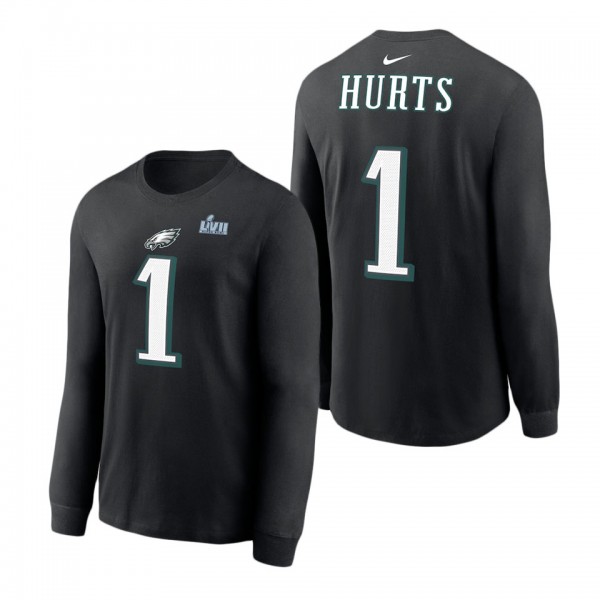 Men's Philadelphia Eagles Jalen Hurts Nike Black Super Bowl LVII Name & Number Long Sleeve T-Shirt
