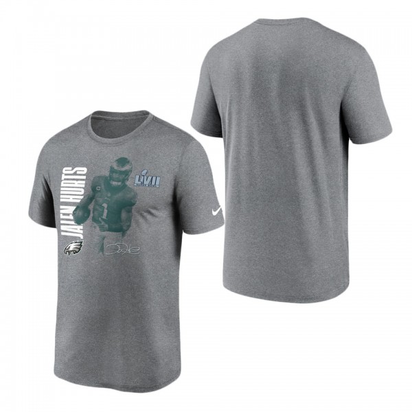 Men's Philadelphia Eagles Jalen Hurts Nike Heather Gray Super Bowl LVII Graphic T-Shirt