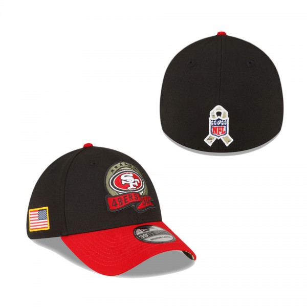 Men's San Francisco 49ers Black Scarlet 2022 Salute To Service 39THIRTY Flex Hat
