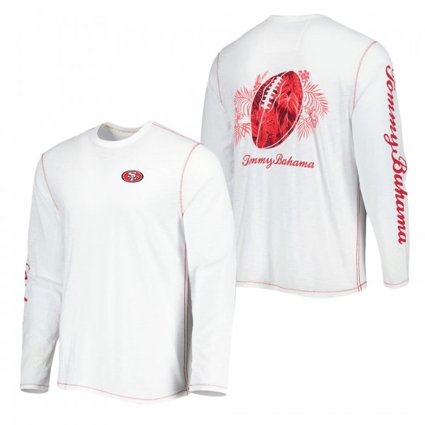 Men's San Francisco 49ers Tommy Bahama White Laces Out Billboard Long Sleeve T-Shirt