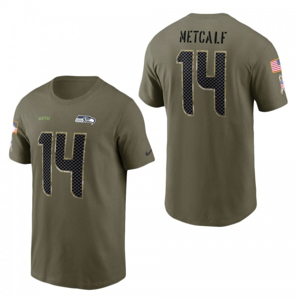 Men's Seattle Seahawks DK Metcalf Olive 2022 Salute To Service Name & Number T-Shirt