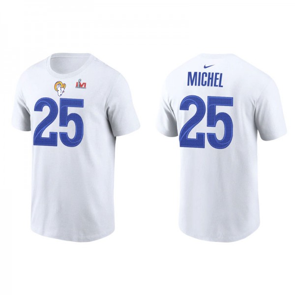 Men's Los Angeles Rams Sony Michel White Super Bowl LVI  T-Shirt