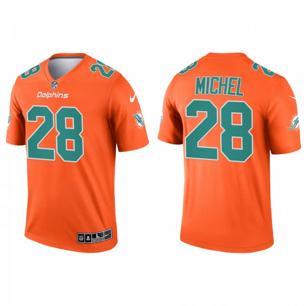 Men's Miami Dolphins Sony Michel Orange Inverted L...