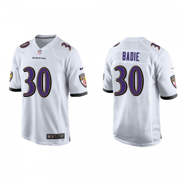 Men's Baltimore Ravens Tyler Badie White Game Jers...