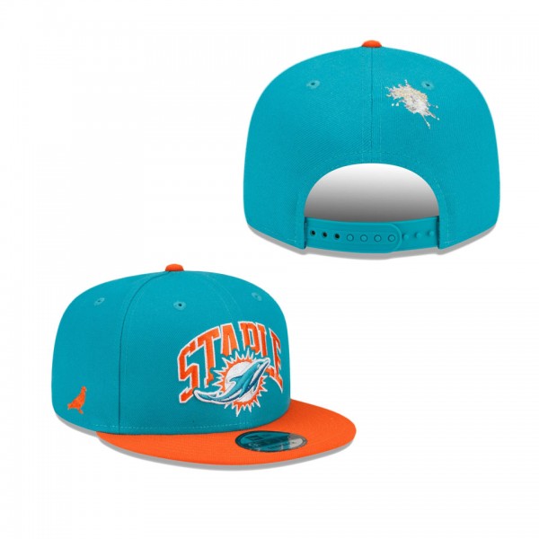 Men's Miami Dolphins Aqua Orange NFL x Staple Collection 9FIFTY Snapback Adjustable Hat