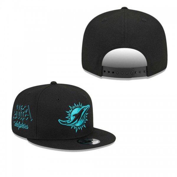 Men's Miami Dolphins Black Goth Side Script 9FIFTY Snapback Hat