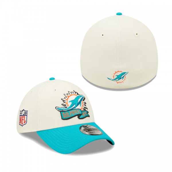 Men's Miami Dolphins Cream Aqua 2022 Sideline 39THIRTY 2-Tone Flex Hat