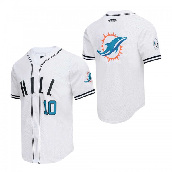 Men's Miami Dolphins Tyreek Hill Pro Standard White Mesh Baseball Button-Up T-Shirt