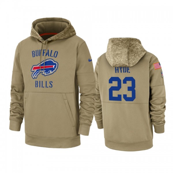 Buffalo Bills Micah Hyde Tan 2019 Salute to Service Sideline Therma Pullover Hoodie