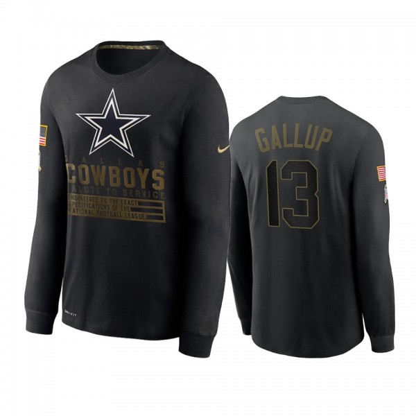 Dallas Cowboys Michael Gallup Black 2020 Salute to Service Sideline Performance Long Sleeve T-shirt