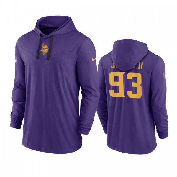 Men's Minnesota Vikings Patrick Jones II Purple Hoodie Tri-Blend Sideline Performance T-Shirt