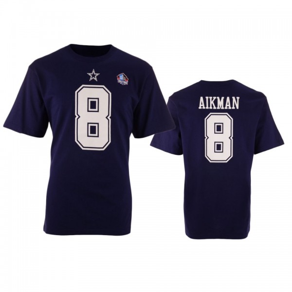 Dallas Cowboys #8 Troy Aikman Navy Hall of Fame T-...