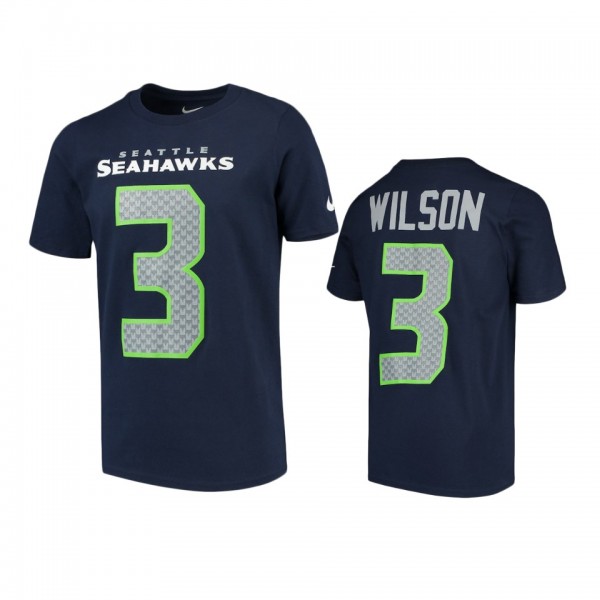 Seahawks #3 Russell Wilson Navy Player Pride T-Shirt - Youth